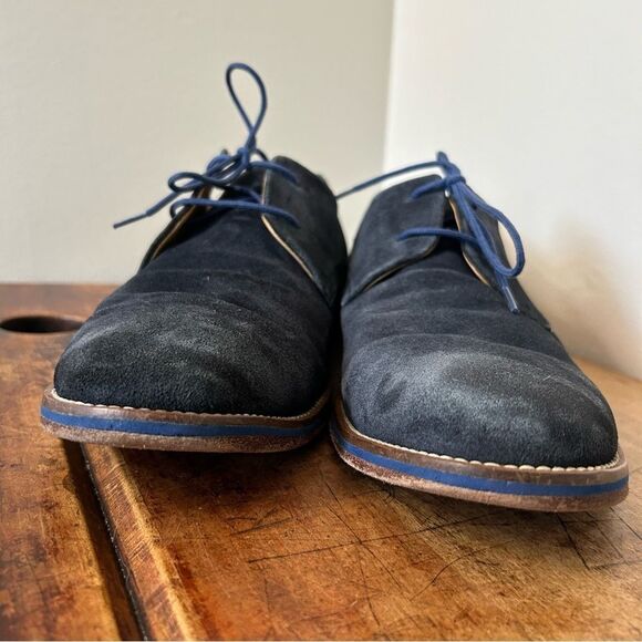 J. Shoes Dark Blue Suede Oxford Dress Shoes Men's 10.5 good preworn condition - Picture 7 of 12